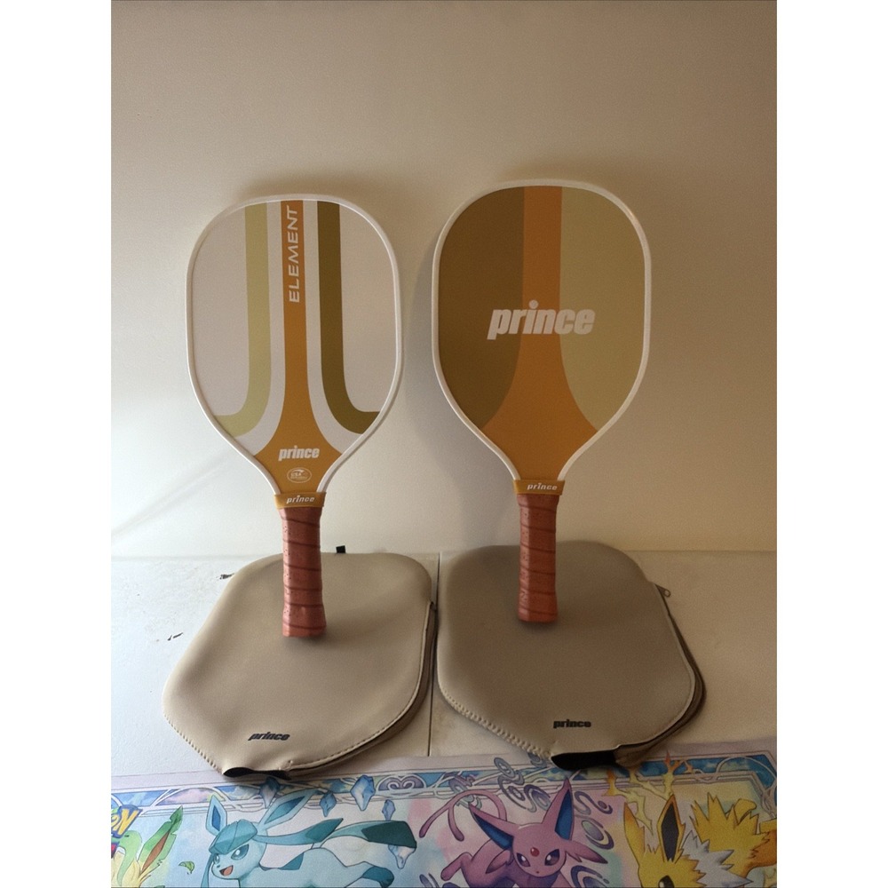 Pair of Prince Element Pickleball Paddles with Protective Cases White Yellow